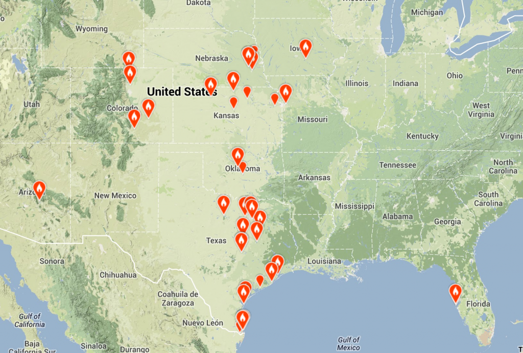 Locations reporting Franklin's Gull on eBird in March 2014.